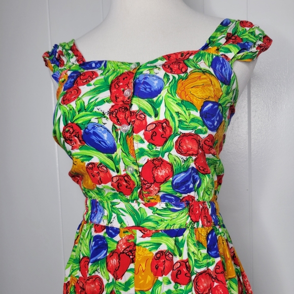 Vintage Candy Floss Fruits Print Pin Up Rockabilly Dress Kawaii Kitsch 50's XS/S - Picture 8 of 16